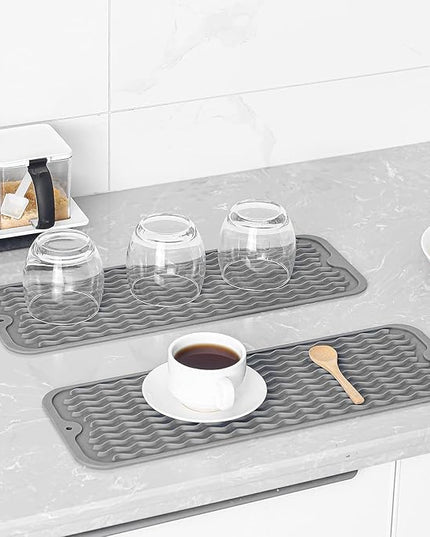 Silicone Dish Drying Mat for Multiple Usage,Easy clean,Eco-friendly,Heat-resistant Silicone Mat for Kitchen Counter,Sink,Bar,Bottle,or Cup Grey M 17 inches x 6 inches