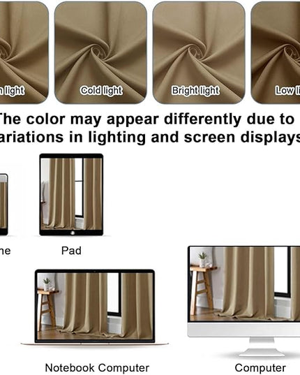 Gwine Taupe Blackout Curtains for Bedroom 90 inches Long 2 Panels Set, Solid Noise Reducing Thermal Insulated Blackout Curtains for Living Room with Rod Pocket, Each 50" Wx90 L