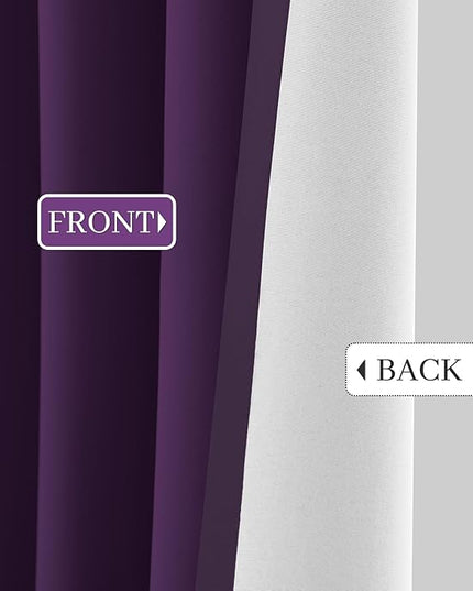 Yakamok Room Darkening 100% Blackout Curtains Grommet Window Treatments with 2 Thick Layers-Purple Thermal Insulated Drapes Set of 2 Panels for Bedroom Living Room 52 Inches by 96 Inches Length