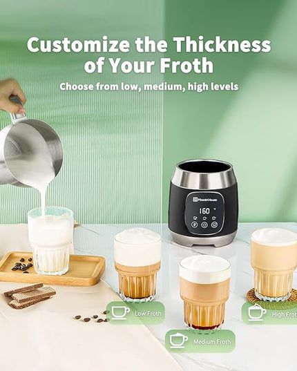 Maestri House Milk Frother, Variable Temp and Froth Thickness DualFro 600 Milk Frother Steamer, 21OZ Smart Touch Control Milk Warmer, Dishwasher Safe, Memory Function for Latte&Hot Chocolate (Black)