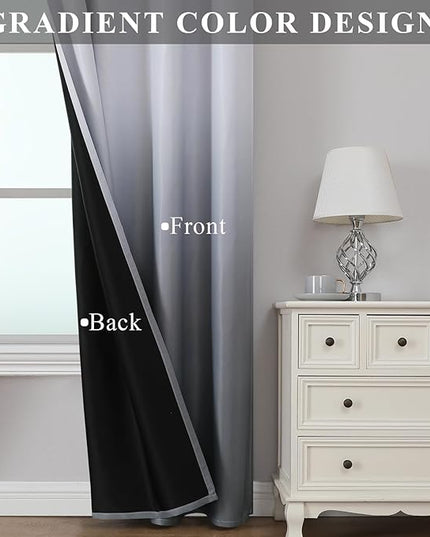 Estelar Textiler Gray Ombre Blackout Curtains for Bedroom 72 Inches Long for Bedroom, Grey and Greyish White Room Darkening Thermal Insulated Grommet Window Drapes for Living Room,52x72 Inch,2 Panels