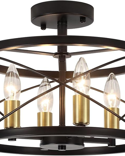 TOULMJ 4-Light Semi Flush Mount Ceiling Light, Black Gold Ceiling Light Modern Hallway Light Fixtures for Kitchen Island Entryway Laundry Room Foyer Dining Room