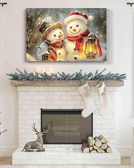 YONICA Christmas Wall Decor Christmas Canvas Wall Art Home Decorations 46x36 Inches - Snowman Pictures Snowman Friends Prints Winter Painting Xmas Artworks for Living Room Bedroom
