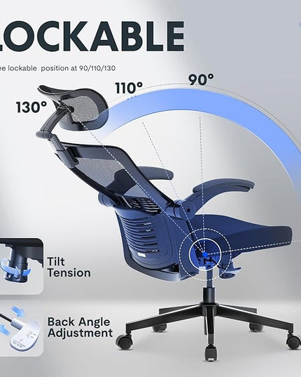 FLEXISPOT OC3 Pro Ergonomic Office Chair High Back Computer Chair with Flexible Flip-up Armrest/8-Level Lumbar Support, High Elastic Foam Seat Cushion, Chairs for Home Office Working Studying, Black