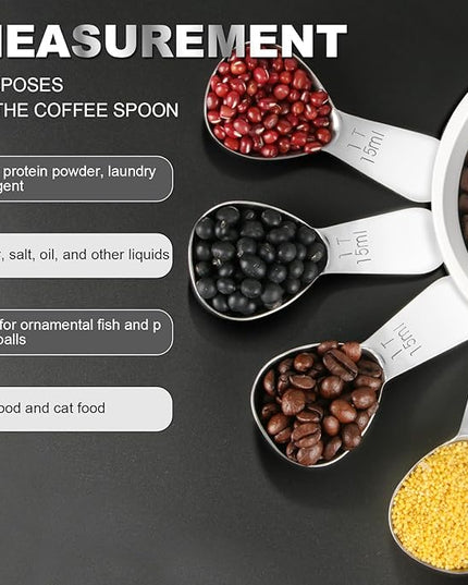 Coffee Scoop Set, Tablespoon Scoop 2 Pc Set (1 Tbsp & 2 Tbsp), Stainless Steel Measuring Spoons for Ground Coffee with Short Handles, for Tea, Sugar, or Flour