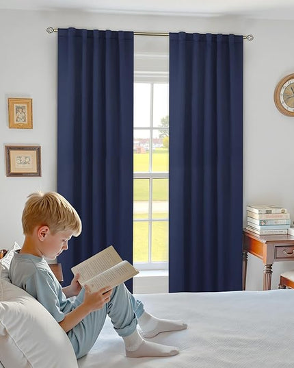 BGment Navy Blue Curtains 84 inches Length - Rod Pocket and Back Tab Thermal Insulated Blackout Curtains for Living Room, 42 x 84 Inch, 2 Curtain Panels