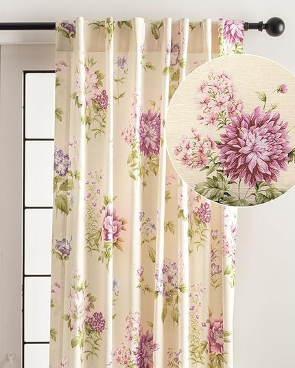 Maison d' Hermine Curtains for Living Room 100% Cotton 96 inch Length One Panel Light Filtering Curtains for Bedroom Windows with Rod and Loop Pockets Drapes (Swyncombe Fuchsia, 50" W x 96" L)