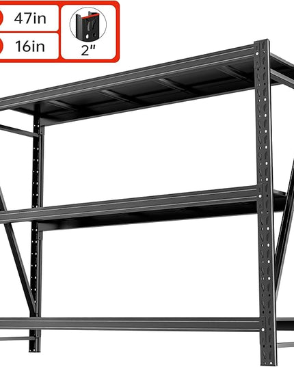 Heavy Duty Garage Shelves – Metal Shelving Unit with Adjustable 3-Tier Storage Shelves for Garage Organization, Industrial Shelving Rack for Heavy Duty Storage Needs16 D x50 W x48 H