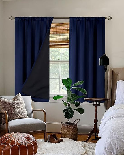 BGment Blackout Curtains for Bedroom 45 Inch Length, Rod Pocket 100% Blackout Curtains with Thermal Liner Room Darkening Curtains for Living Room, Each Window Curtain 2 Panels, 42 x 45 Inch, Navy Blue