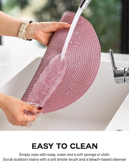 Round Placemats Set of 6 Plastic Woven Placemats Washable Wipeable Table Mats for Dining Table Heat Resistant Non-Slip Circle Place Mats (Lilac)
