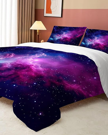 Galaxy Bedding Full Size Purple Outer Space Comforter Set for Girls Boys Kids Children Teen Bedroom Quilt 1 Comforter + 2 Pillow Cases