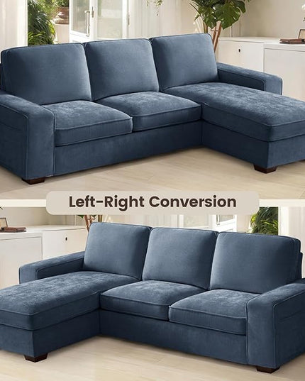 PARKOL 99" L-Shaped Sectional Couch with Storage, Sofa with Reversible Chaise, USB Type-C Charging, Chenille Fabric, Removable Cushion Covers, for Small Space, Apartment, Living Room, Blue