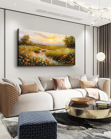 ERQINHUA Wall Art For Living Room Canvas Wall Decor For Bedroom Flower landscape Watercolour Painting Office Decoration Countryside Sunrise Scenery Wall Picture Ready To Hang Home Decor 20"X40"