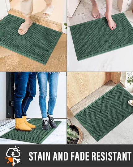 Sturdy Front Door Mat, Absorbent Muddy Dirt Resist Welcome Door Mats Outdoor Indoor, Stain and Fade Resistant, Non-Slip Rubber Backing Low Profile Doormat for Entryway, 30×17, Green