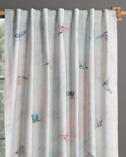 Maison d' Hermine Curtains for Living Room 100% Cotton 124 inch Length One Panel Light Filtering Curtains for Bedroom Windows with Rod and Loop Pockets Drapes (Flying Birds, 50" W x 124" L)