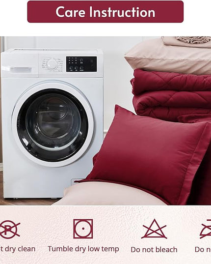 MUXHOMO 7 Pieces Full Comforter Set, Reversible Bed in a Bag Full Size, All Season Bedding Set with Comforter, Flat Sheet, Fitted Sheet, Pillowcases & Shams, Burgundy & Rose Gold