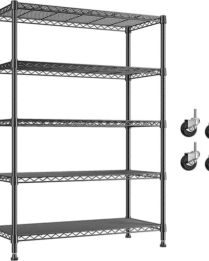 REIBII 1653LBS Storage Shelves with Wheels,76.1" H Metal Shelving 5-Tire Adjustable Wire Shelving Pantry Shelves for Garage Shelving, Pantry, Kitchen, Closet, Commercial,15.7" D x 35.4" Wx76.1 H