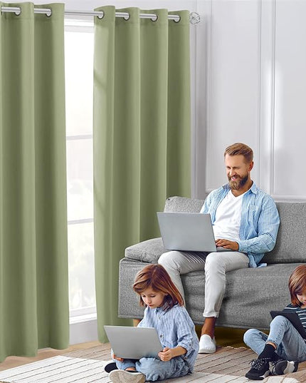HOMEIDEAS Sage Green Blackout Curtains for Bedroom 52 X 96 Inch Length 2 Panels Set Room Darkening Bedroom Curtains, Soundproof Thermal Grommet Window Curtains for Living Room for Christmas