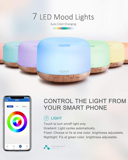 ASAKUKI Smart Wi-Fi Essential Oil Diffuser, App and Voice Control Compatible with Alexa, 500ml Aromatherapy Humidifier for Relaxing Atmosphere in Home Office Bedroom Gold