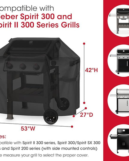 Unicook 53 Inch Grill Cover for Weber Spirit II 300 and Spirit 300 Series, Heavy Duty Waterproof Outdoor BBQ Cover, Fade Resistant Weatherproof Gas Grill Protector, Compared to Weber 7139