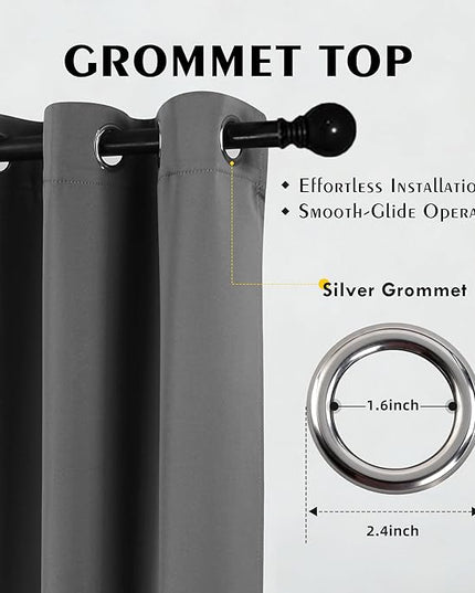 Room Darkening Curtains 95 Inch Length for Bedroom Living Room, Insulated Thermal Grommet Curtain Drapes, Blackout(60-90%,Not 100%) Window Treatment Decor, 2 Panels, 52x95, CharcoalGrey