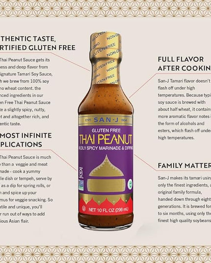 San-J - Gluten Free Thai Peanut Sauce -Traditional and Tasty Cooking Sauce - Non-GMO - 64 oz. Container