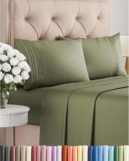 Queen Size 4 Piece Sheet Set - Comfy Breathable & Cooling Bed Sheets Set - Hotel Luxury Bedding for Women, Men, Kids, Teens, Boys & Girls - Deep Pockets, Soft and Wrinkle Free - Oeko-Tex - Sage Green