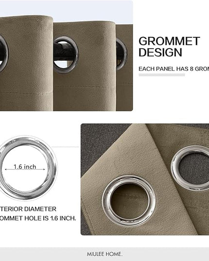 MIULEE Velvet Curtains Taupe Elegant Grommet Thermal Insulated Soundproof Room Darkening Curtains/Drapes for Classical Living Room Bedroom Decor 52 x 108 Inch Set of 2