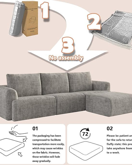 EASE MOOSE Sectional Cloud Couch for Living Room, L-Shaped Modular Boneless Sofa, Modern Cloud Sofa with Fluffy Foam, Oversized 4-Seater Deep Sofas with Ottoman for Apartment, Chenille (Light Grey)