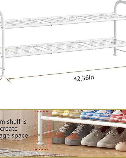 LINZINAR Shoe Rack Long 2 Tier Shoe Storage Organizer Metal Wide Shoe Shelf for Closet Entryway Bedroom 18 Paris Large Capacity, White