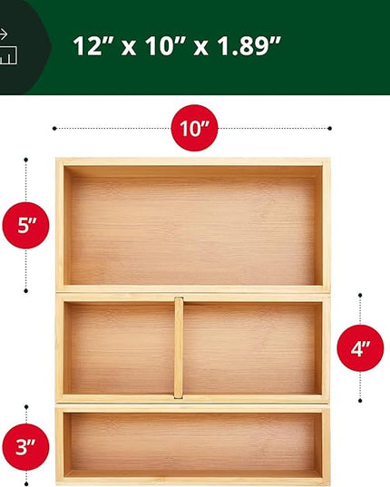 ROYAL CRAFT WOOD Luxury Bamboo Drawer Organizer Storage Box, Bin Set - Multi-Use Drawer Organizer for Kitchen, Bathroom, Office Desk, Makeup, Jewelry (3 Boxes)