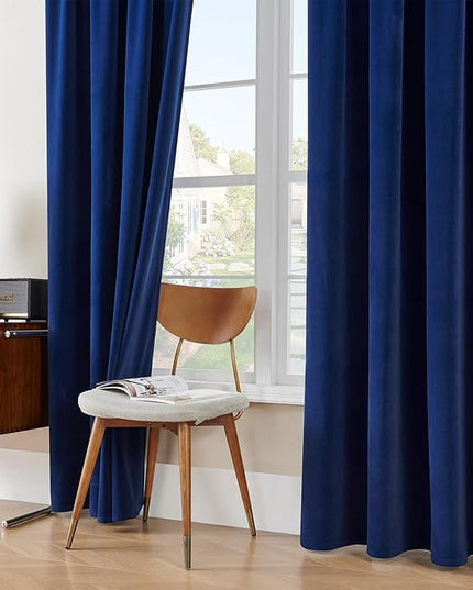 Joydeco Royal Blue Velvet Curtains 96 Inches Long, Luxury Grommet Blackout Curtain 2 Panels, Thermal Insulated Privacy Room Darkening Window Drapes for Bedroom Living Room Home Theatre (52Wx96L)