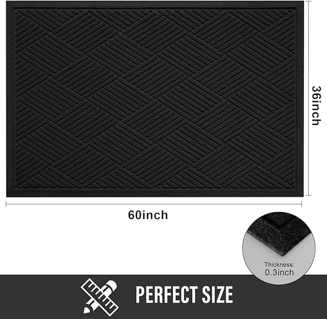 Sturdy Front Door Mat, Absorbent Muddy Dirt Resist Welcome Door Mats Outdoor Indoor, Stain and Fade Resistant, Non-Slip Rubber Backing Low Profile Doormat for Entryway, 60×36, Black