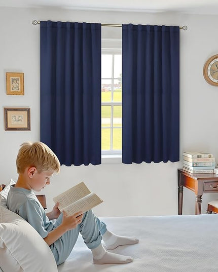 BGment Rod Pocket and Back Tab Blackout Curtains for Bedroom - Thermal Insulated Room Darkening Curtains for Living Room, Set of 2 Panels (52 x 45 Inch, Navy Blue)