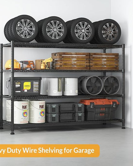 Himimi Storage Shelves with Wheels, 4-Tier Heavy Duty Steel Wire Rack Storage Shelving, Adjustable Metal Storage Shelves for Garage Kitchen Pantry Bathroom Laundry 18" D*60" W*72" H, Black