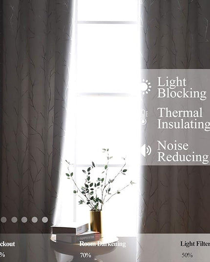 BUHUA Blackout Curtain Drape for Bedroom - Grommet Noise Reducing Thermal Insulated Solid Room Darkening Window Treatment for Doorway/Kids Room 2 Panels, 66 x 84 Inch, Greyish White