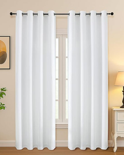 Simplebrand Pure White Curtains for Bedroom Living Room 90 Inches Long 2 Panels Set, Light Filtering Thermal Insulated Curtains & Drapes, Solid Grommet Noise Reducing Window Treatment, W50 x L90 Inch