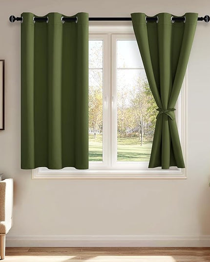JIUZHEN Olive Green Blackout Curtains for Bedroom - Light Blocking and Noise Reducing Grommet Curtains for Living Room Darkening Curtains, Set of 2 Window Curtain Panels, 42 x 54 Inch Length