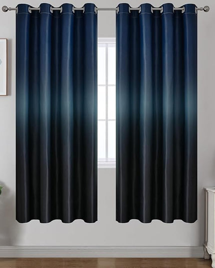 Estelar Textiler Ombre Blackout Curtains for Bedroom 72 Inches Long for Bedroom, Black and Navy Blue Room Darkening Thermal Insulated Grommet Window Drapes for Living Room, 52Wx72L Inch, 2 Panels