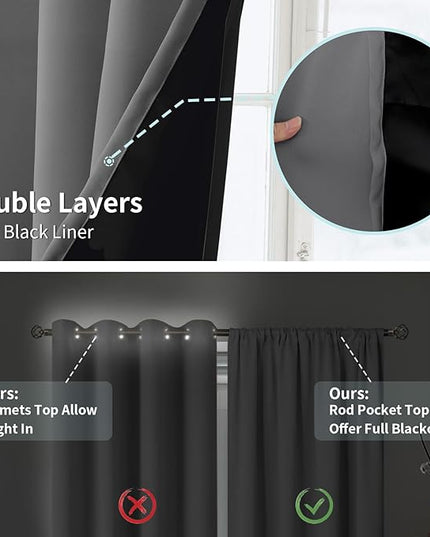 BGment 100% Blackout Curtains for Bedroom 45 Inch Length 2 Panels, Thermal Insulated Room Darkening Curtains Rod Pocket Soundproof Bedroom Living Room Window Curtains, Dove Grey, Each 42 Inch Wide