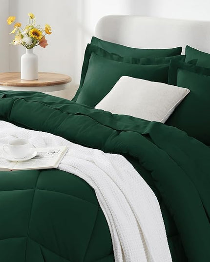 CozyLux California King Comforter Set Emerald Green - Cal King Bed in a Bag 7 Pieces, Luxury Soft Bed Set for All Seasons, Bedding Set with Down Alternative Comforter, Sheets, Pillowcases & Shams