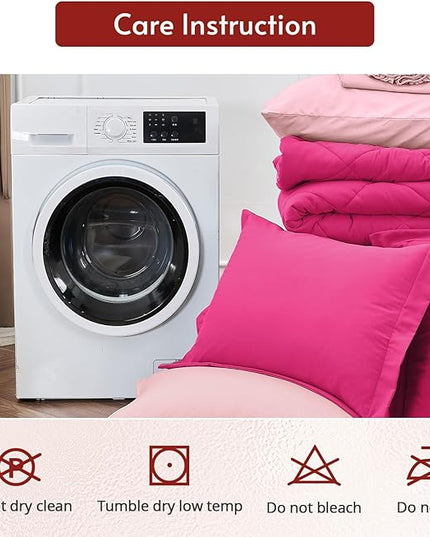 MUXHOMO 7 Pieces King Comforter Set, Reversible Bed in a Bag King Size, All Season Bedding Set with Comforter, Flat Sheet, Fitted Sheet, Pillowcases & Shams, Hot Pink & Baby Pink