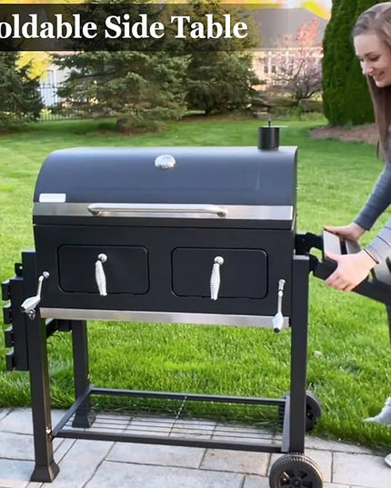 Sophia & William Extra Large Charcoal BBQ Grills with 794 SQ.IN. Cooking Area, Heavy Duty Outdoor Barbecue Grill with 2 Individual Lifting Charcoal Tray and 2 Foldable Side Table, Black