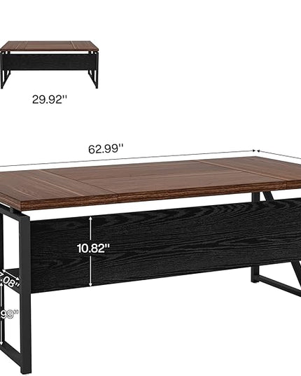 Tribesigns 63 inches Computer Desk with Bottom Storage Shelf Home Office Desk Writing Table for Workstation, Dark Walnut + Steel Leg, Cabinet not Included (Dark Brown, 63-inch-with-Shelf)