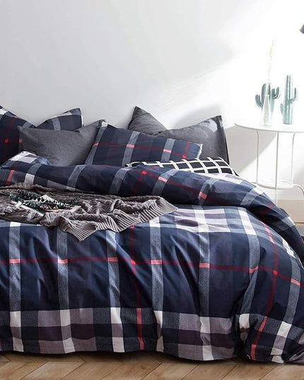 Houseri Navy Blue Plaid Comforter Set Full Dark Blue Buffalo Checkered Bedding Sets for Teen Boys Vintage Navy Grid Gingham Bed Sets Preppy Tartan Dorm Quilt Blanket Full
