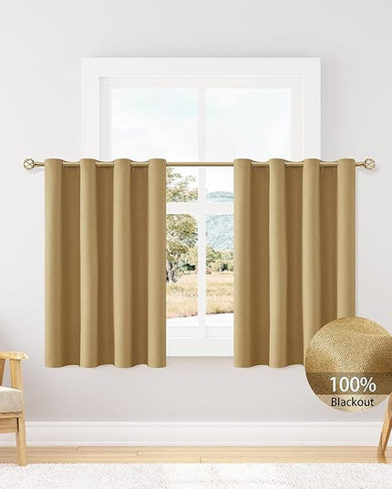 ChrisDowa 100% Blackout Mustard Yellow Solid Curtains 45 Inches Long 2 Panels for Bedroom Living Room,Farmhouse Room Darkening Thermal Insulated Soundproof Grommet Top Window Treatment Drapes,52x45