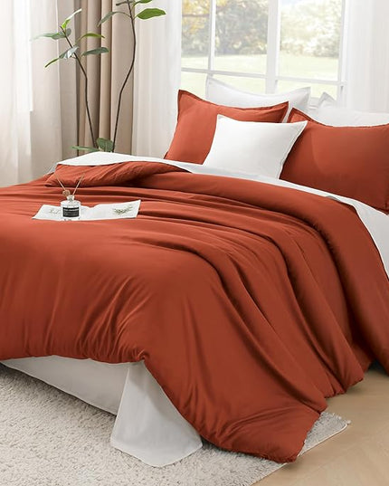 Litanika Comforter King Size Bed Set Burnt Orange, 3 Pieces Terracotta Boho Lightweight Fluffy Solid Bedding Comforter Set, Rust All Season (104x90In Comforter & 2 Pillowcases)