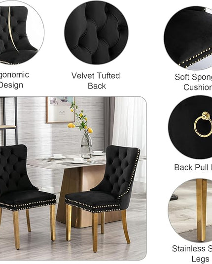 Glass Dining Table Set for 4, Square 36" Dining Table with Gold Cross Metal Leg, 4 Black Velvet Dining Chairs with Stainless Steel Legs, Modern Glass Kitchen Table and Chairs Set for Small Space