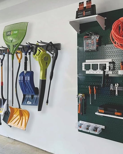 Wall Mount Tool Storage Rack, Garage Organization, Heavy Duty Garage Storage Tool Organizer, Garden Tool Wall Hooks and Hangers, Hold Up to 350lbs Black 2Pack