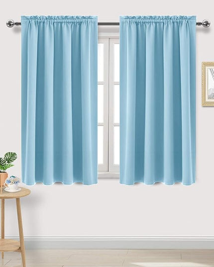 DWCN Light Blue Room Darkening Blackout Curtains - Thermal Insulated Privacy Energy Saving Window Curtain Drapes 52 x 45 inch Length, Set of 2 Bedroom Living Room Curtains